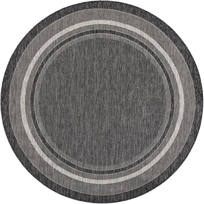Unique Loom Outdoor Border Collection Area Rug - Soft Border (6' 1" Round Black/Ivory)