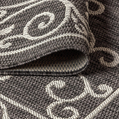 JONATHAN Y SMB106G-14 Charleston Vintage Filigree Textured Weave Black/Gray 10 ft. x 14 ft. Indoor/Outdoor Area Rug, Pet Friendly, Non-Shedding, Stain Resistant, Easy-Cleaning for Backyard, Patio