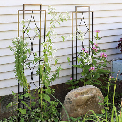 Sunnydaze 2-Piece Chic Diamonds Garden Trellis for Climbing Plants - Outdoor Decorative Metal Flower Trellis - 48-Inch Tall - Black