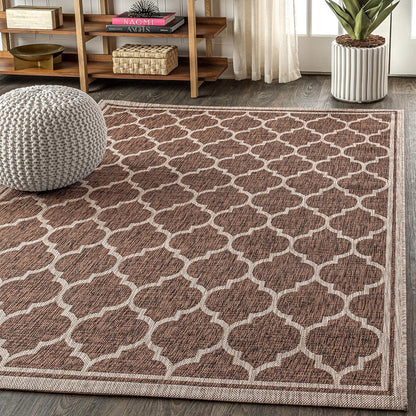 Eyely BMS109B-3 Santa Monica Trebol Moroccan Trellis Textured Weave Indoor/Outdoor Area Rug Coastal;Bohemian, Bedroom, Backyard, Patio, Easy-Cleaning, Non-Shedding, 3 X 5, Espresso/Taupe