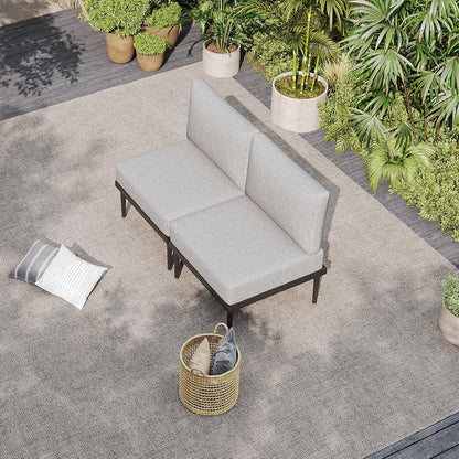 Sundale Outdoor 2 Pieces Metal Patio Furniture Set, Outdoor Sectional Sofa w/6 Inch Olefin Cushion, Modern Outdoor Conversation Sets
