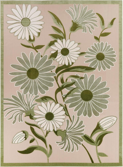 Nourison Home Aloha Indoor/Outdoor Ivory Green 10' x 14' Area Rug, Easy-Cleaning, Non-Shedding, Bed Room, Living Room, Dining Room, Backyard, Patio, Deck (10x14)