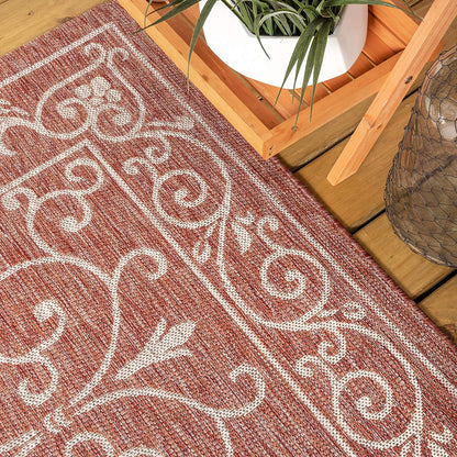 JONATHAN Y SMB106B-28 Charleston Vintage Filigree Textured Weave Indoor/Outdoor Red/Beige 2 ft. x 8 ft. Runner Rug, Classic,Easy Cleaning,HighTraffic,LivingRoom,Backyard, Non Shedding