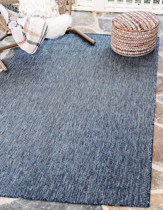Unique Loom Collection Casual Transitional Solid Heathered Indoor/Outdoor Flatweave Area Rug (6' 1" x 9' Rectangle, Blue/Navy Blue)