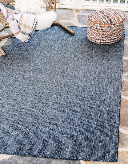 Unique Loom Collection Casual Transitional Solid Heathered Indoor/Outdoor Flatweave Area Rug (5' 3" x 8' Rectangle, Blue/Navy Blue)