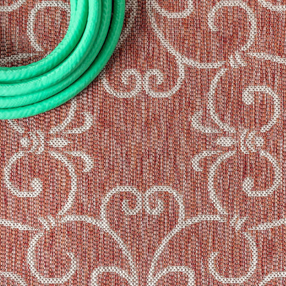 JONATHAN Y SMB106B-9 Charleston Vintage Filigree Textured Weave Indoor Outdoor Area Rug Classic Coastal Easy Cleaning Bedroom Kitchen Backyard Patio Non Shedding, 9 X 12, Red/Beige